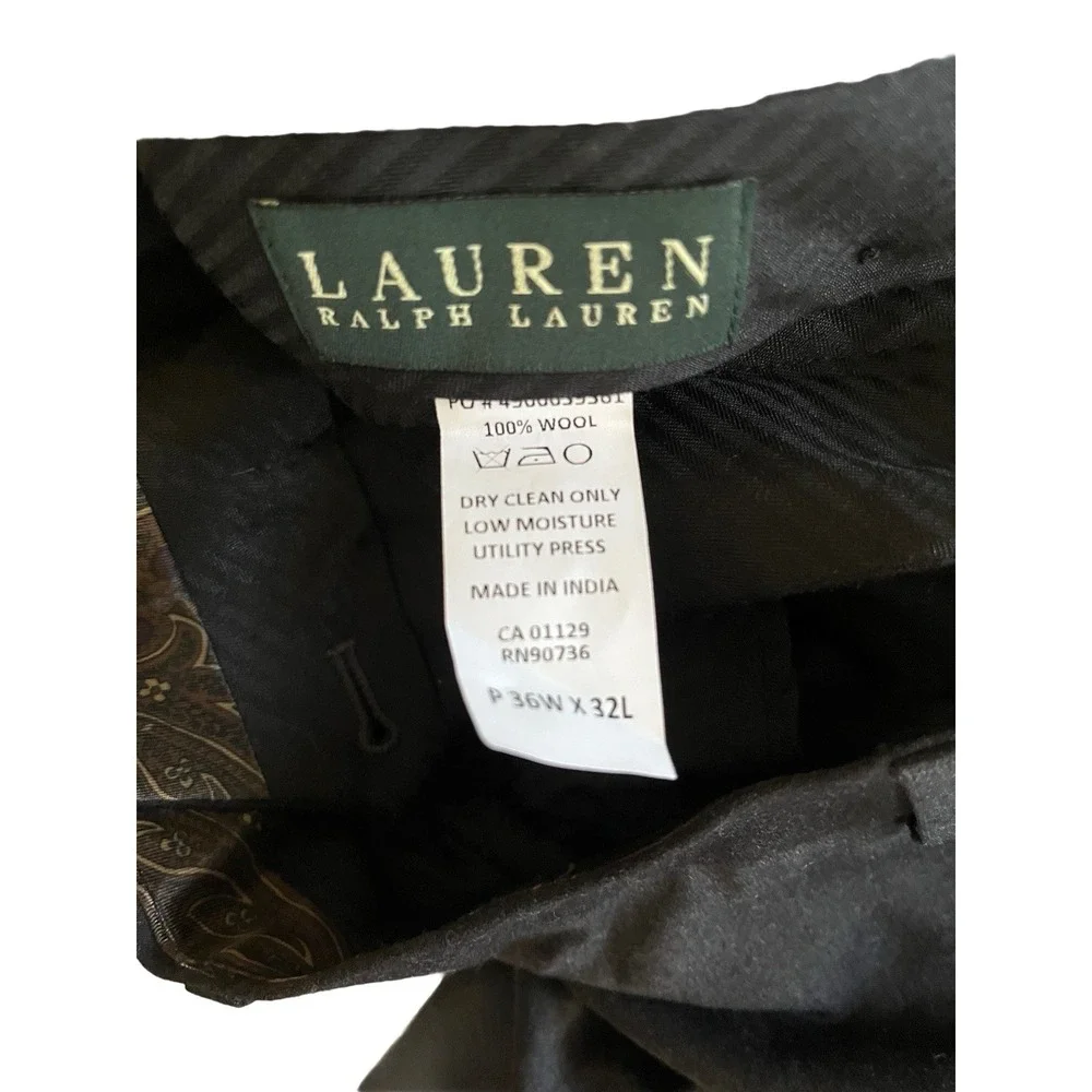 Lauren Ralph Lauren Men's 100% Wool Pants Sz 36x32 Charcoal Gray Flat Front New